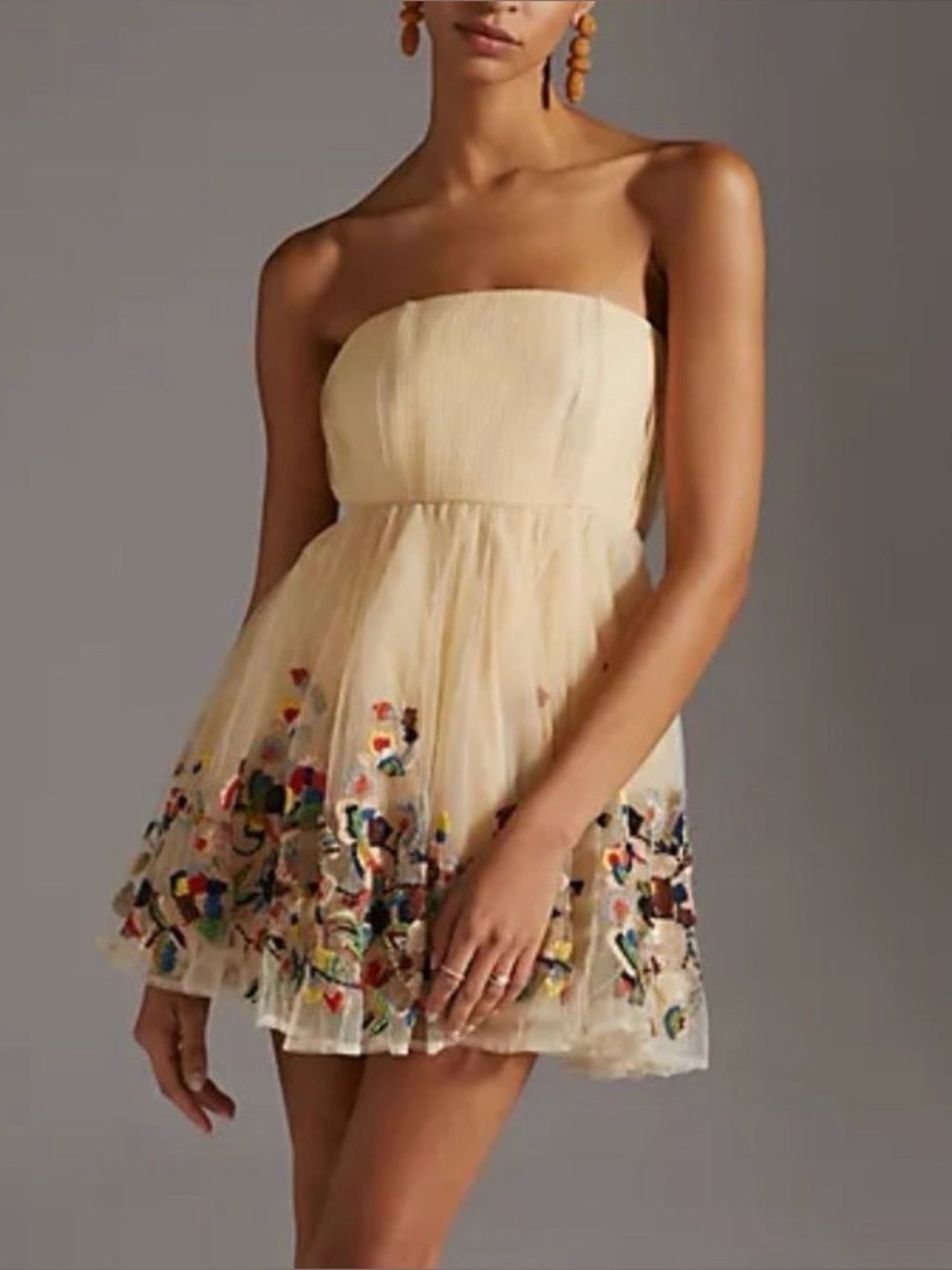 Nikita Mhaisalkar Strapless Embroidered Tulle Mini Dress Blush Nude Size 0